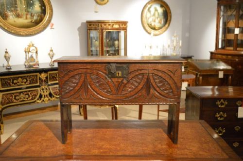A Small Oak 17th Century Five Plank Coffer