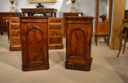 A Near Pair of Burr Walnut Victorian Period Antique Bedside Cabinets