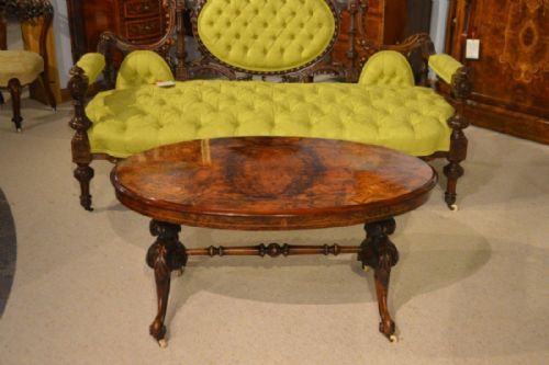 A Burr Walnut & Marquetry Inlaid Victorian Period Antique Coffee Table (Adapted).