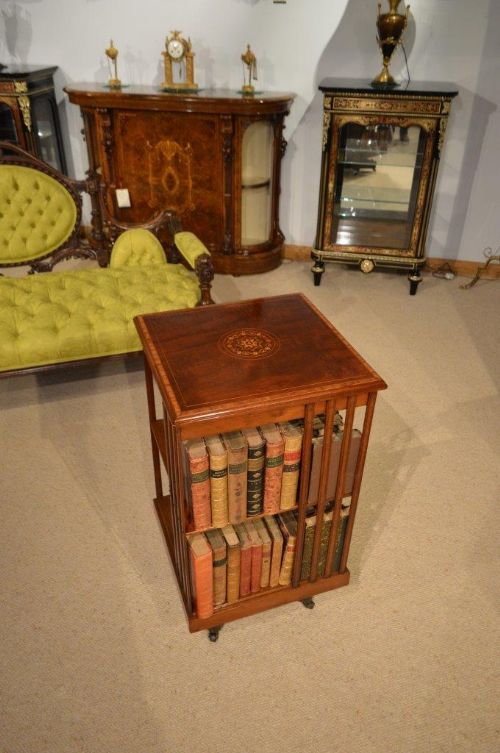 A Mahogany Inlaid Edwardian Period Antique Revolving Bookcase.
