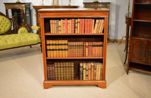 A Mahogany and Satinwood Inlaid Edwardian Period Antique Open Bookcase