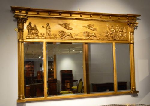 A 19th Century Chariot Gilt Wood Regency Style Over Mantel Mirror