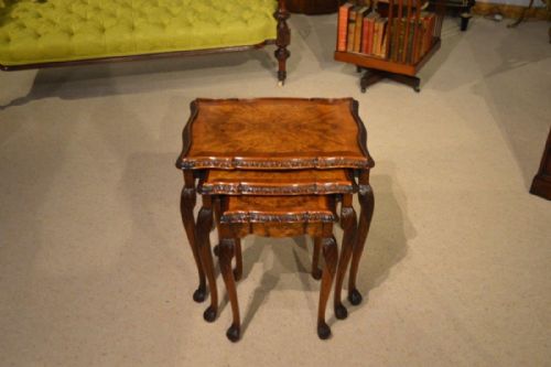 A 1920s Period Burr Walnut Queen Anne Style Antique Nest of Tables.