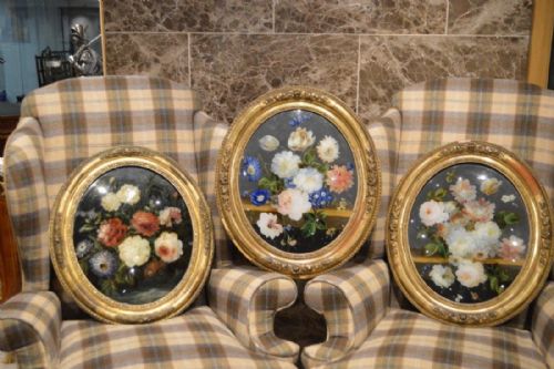 A Set of Three Victorian Period Reverse Paintings on Glass