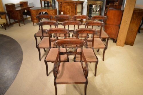 A Good Set of Ten Mahogany Regency Period Antique Dining Chairs