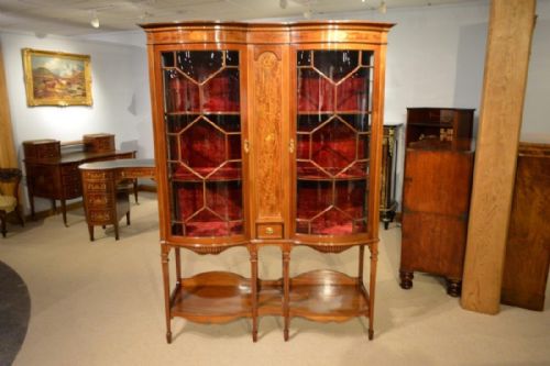 A Mahogany Inlaid Edwardian Period Antique China Cabinet