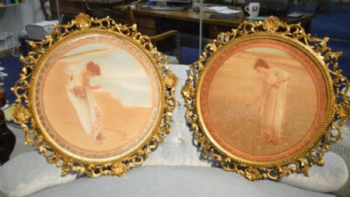 A Good Pair of Edwardian Period Prints of Classical Maidens.