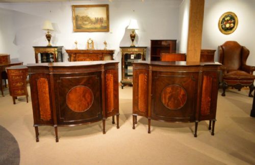 A Good Pair of Mahogany and Satinwood Chippendale Revival Antique Side Cabinets