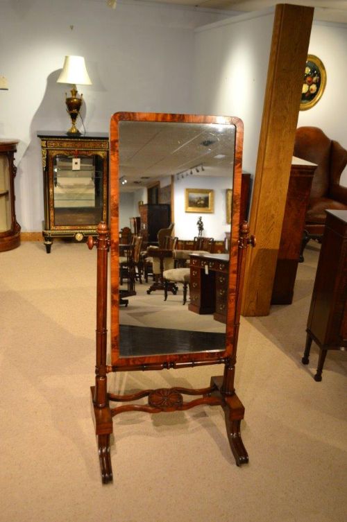 A Mahogany William IV Period Antique Cheval Dressing Mirror.