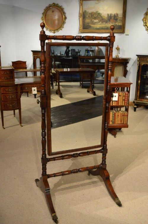 A Mahogany Regency Period Antique Cheval Dressing Mirror.