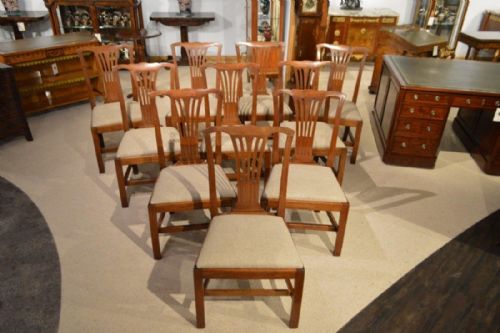 A Good Set of 10 Mahogany Late Georgian Period Country Hepplewhite Antique Dining Chairs.