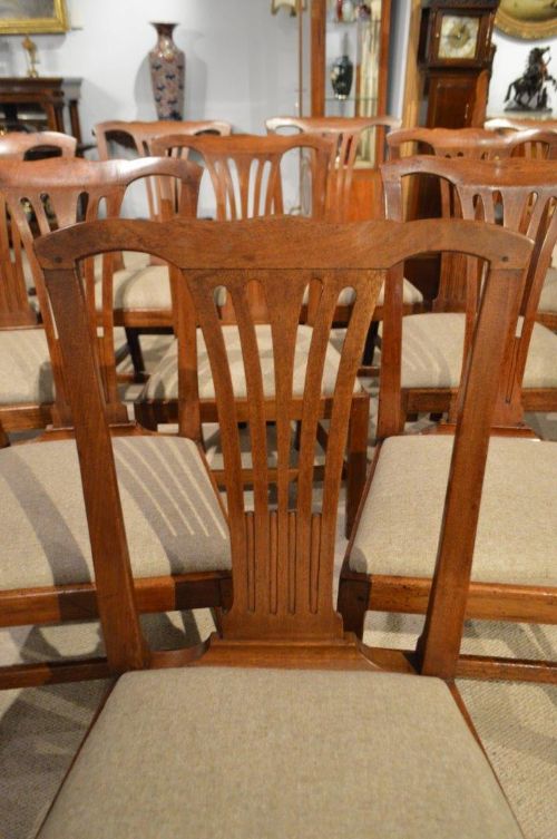 fig 1. A good set of 10 Mahogany Late Georgian Period Country Hepplewhite antique dining chairs.