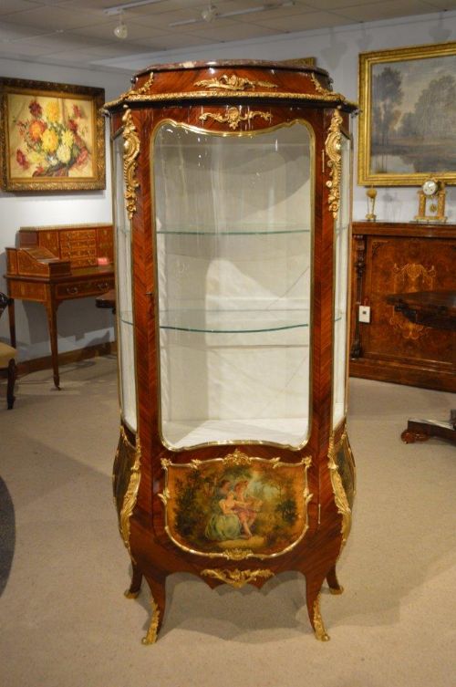 A Beautiful 19th Century French Kingwood & Ormolu Mounted Vernis Martin Vitrine.