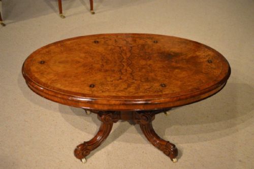 A Fine Quality Burr Walnut Victorian Period Oval Antique Coffee Table