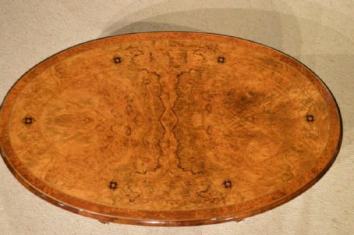 fig 1. A fine quality burr walnut Victorian Period oval antique coffee table