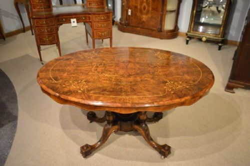 A Good Burr Walnut Victorian Period Antique Loo Table