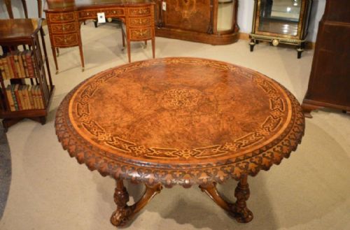 A Magnificent and Large Burr Walnut and Birds Eye Maple Marquetry Victorian Period Centre Table