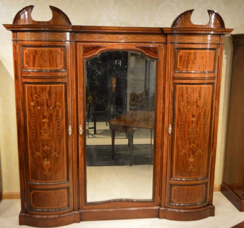 A Mahogany & Marquetry Inlaid Edwardian Period Antique Wardrobe