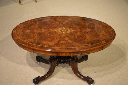 A Superb Quality Burr Walnut Victorian Period Oval Antique Coffee Table