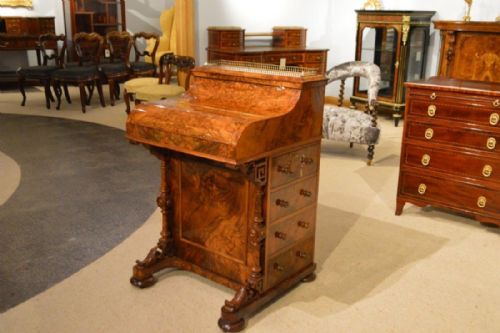 A Burr Walnut Victorian Period Antique "Pop Up" Davenport.