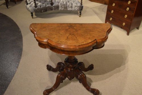 A Burr Walnut Victorian Period Antique Fold Over Card Table.