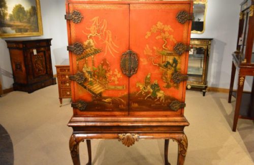 fig 1. A fine quality chinoiserie and red lacquer antique cocktail cabinet.