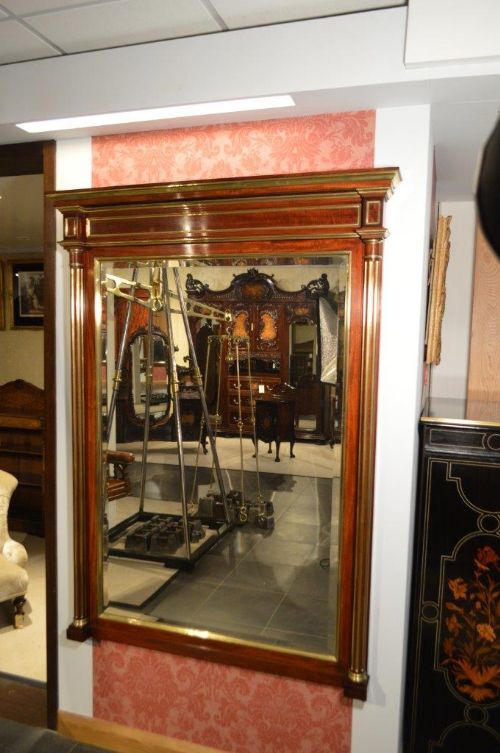 A Fine Quality Mahogany and Brass French Over-mantle Mirror