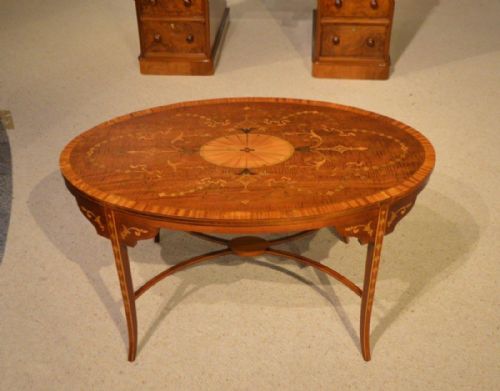 A Sheraton Revival Edwardian Period Marquetry Inlaid Antique Coffee Table.