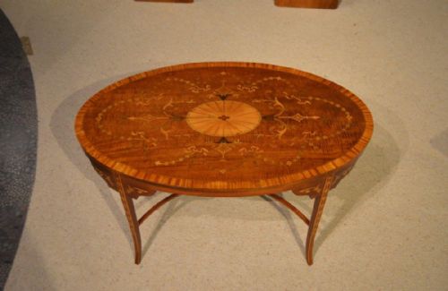 fig 1. A Sheraton revival Edwardian Period marquetry inlaid antique coffee table.