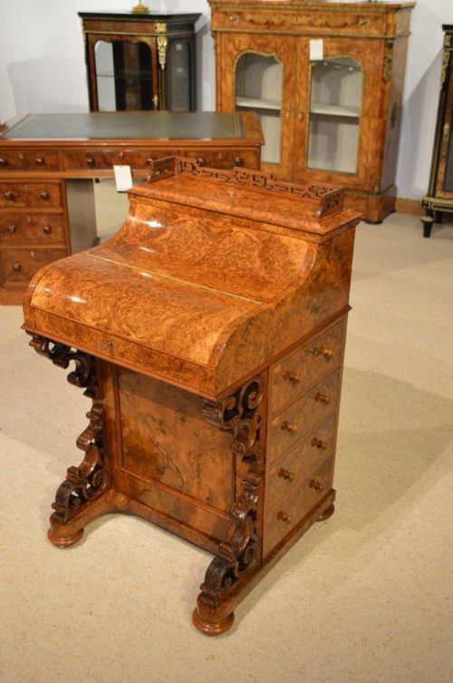 A Superb Quality Burr Walnut Victorian Period "Pop Up" Davenport by Maple & Co of London