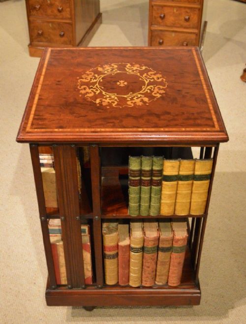 A Beautiful Mahogany Inlaid Edwardian Period Antique Revolving Bookcase