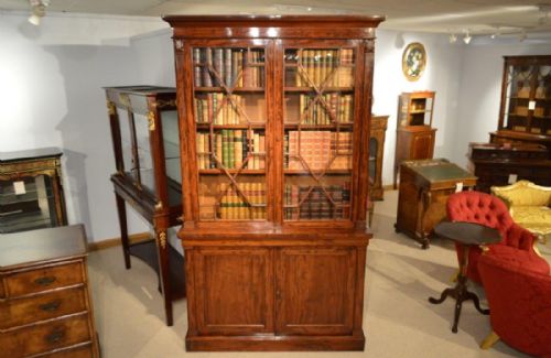 A Fine Quality Flamed Mahogany William IV Period Antique Two Door Bookcase