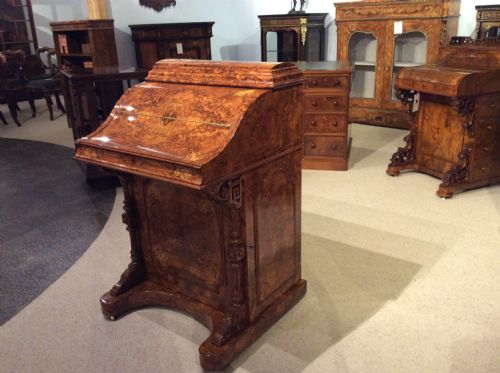 A Stunning Quality Burr Walnut & Marquetry Victorian Period Antique "Pop Up" Davenport.