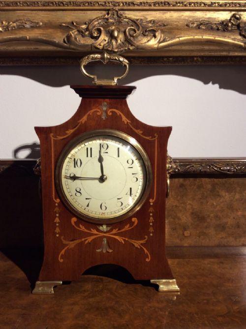 A Mahogany Inlaid Edwardian Period Antique Mantle Clock