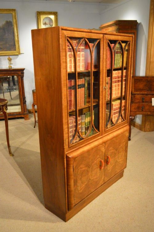 fig 1. A beautiful burr walnut & walnut Art Deco Period bookcase