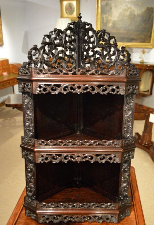 Hardwood Chinese Corner Hanging Shelves