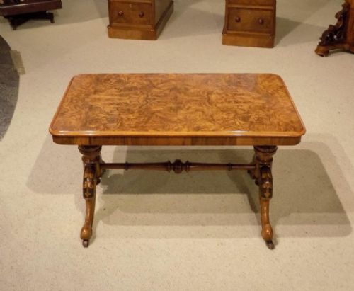A Small Burr Walnut Victorian Period Rectangular Antique Coffee Table