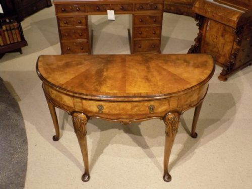 A Beautiful Walnut George I Style Demi Lune Console Table