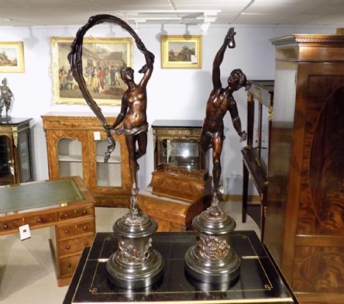 A Wonderful Pair of Bronze French Figures Depicting Fortuna and Mercury
