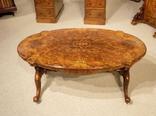 A Fine Quality Burr Walnut and Marquetry Inlaid Victorian Period Antique Coffee Table.