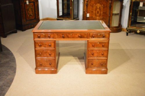 A Burr Walnut & Walnut Victorian Period Antique Pedestal Desk