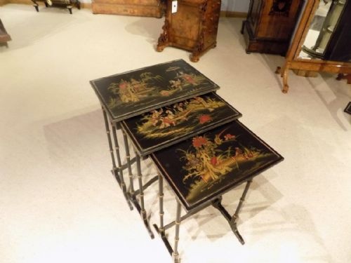 A Chinoiserie Lacquered Edwardian Period  Nest of Three Tables.