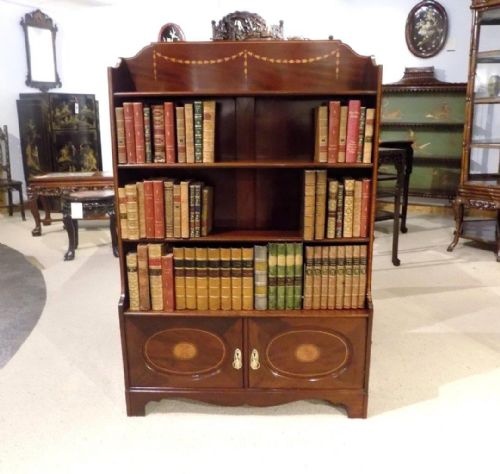 A Beautiful Mahogany Inlaid Edwardian Period Waterfall Bookcase by Shapland & Petter of Barnstaple