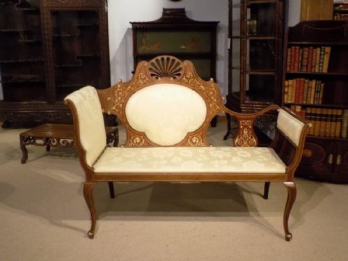 A Mahogany & Marquetry Inlaid Edwardian Period Antique Settee
