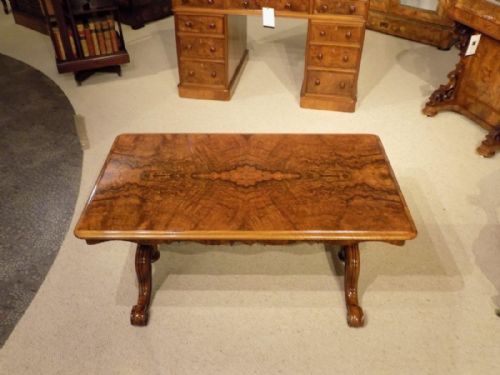 A Stunning Quality Burr Walnut Victorian Period Rectangular Antique Coffee Table.