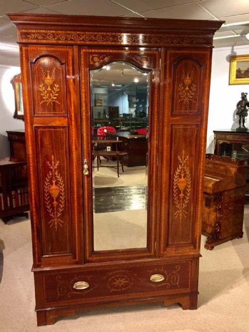 A Marquetry Inlaid Edwardian Period Antique Wardrobe