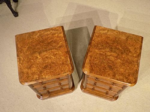 fig 1. An exceptional pair of burr walnut Victorian Period antique bedside chests.