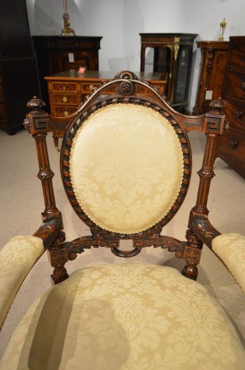 fig 1. Stunning Quality carved walnut Victorian Period ladies and gents chairs.