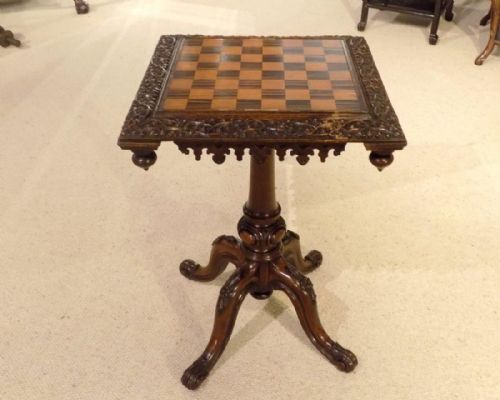An Oak, Rosewood and Satinwood Victorian Period Antique Chess Table