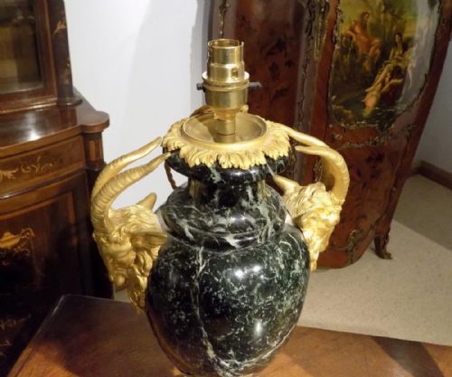 fig 1. A fine pair of Late 19th Century green marble and ormolu mounted Louis XVI Style antique table lamps